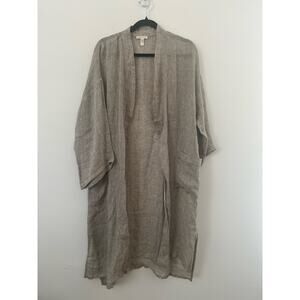 Eileen Fisher Organic Linen Kimono Duster Women's Large Taupe Open Front Casual